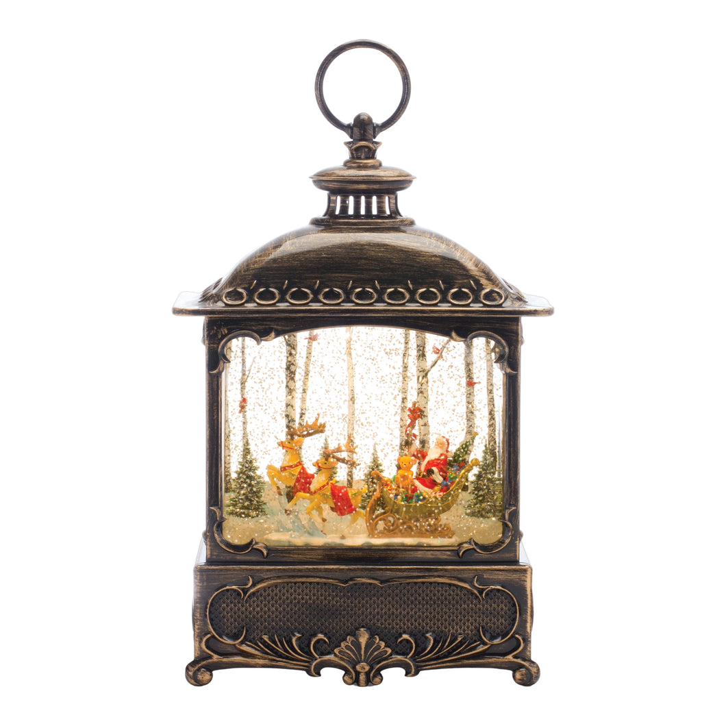LED Snow Globe Lantern with Santa's Sleigh Scene 12.25