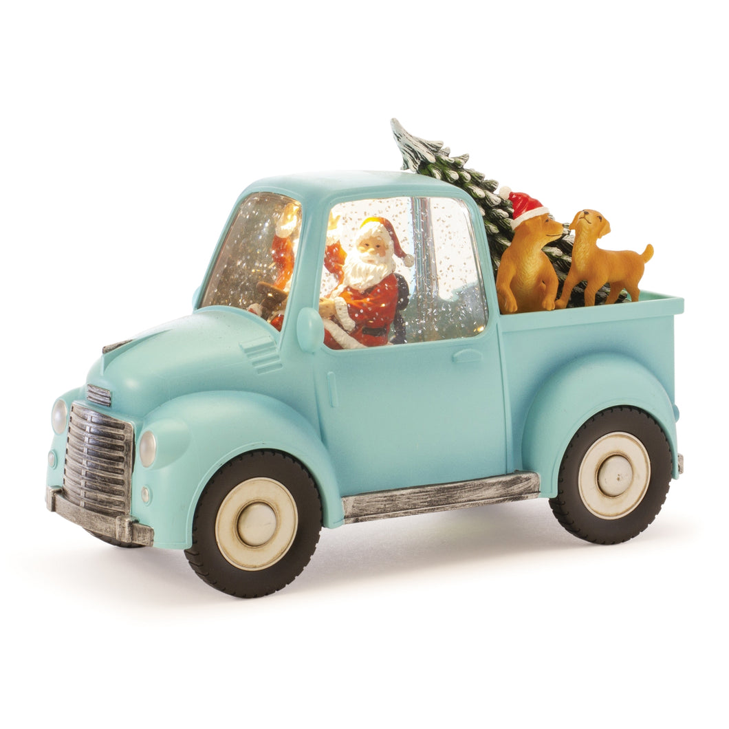 LED Snow Globe Truck with Santa and Dogs 8.75