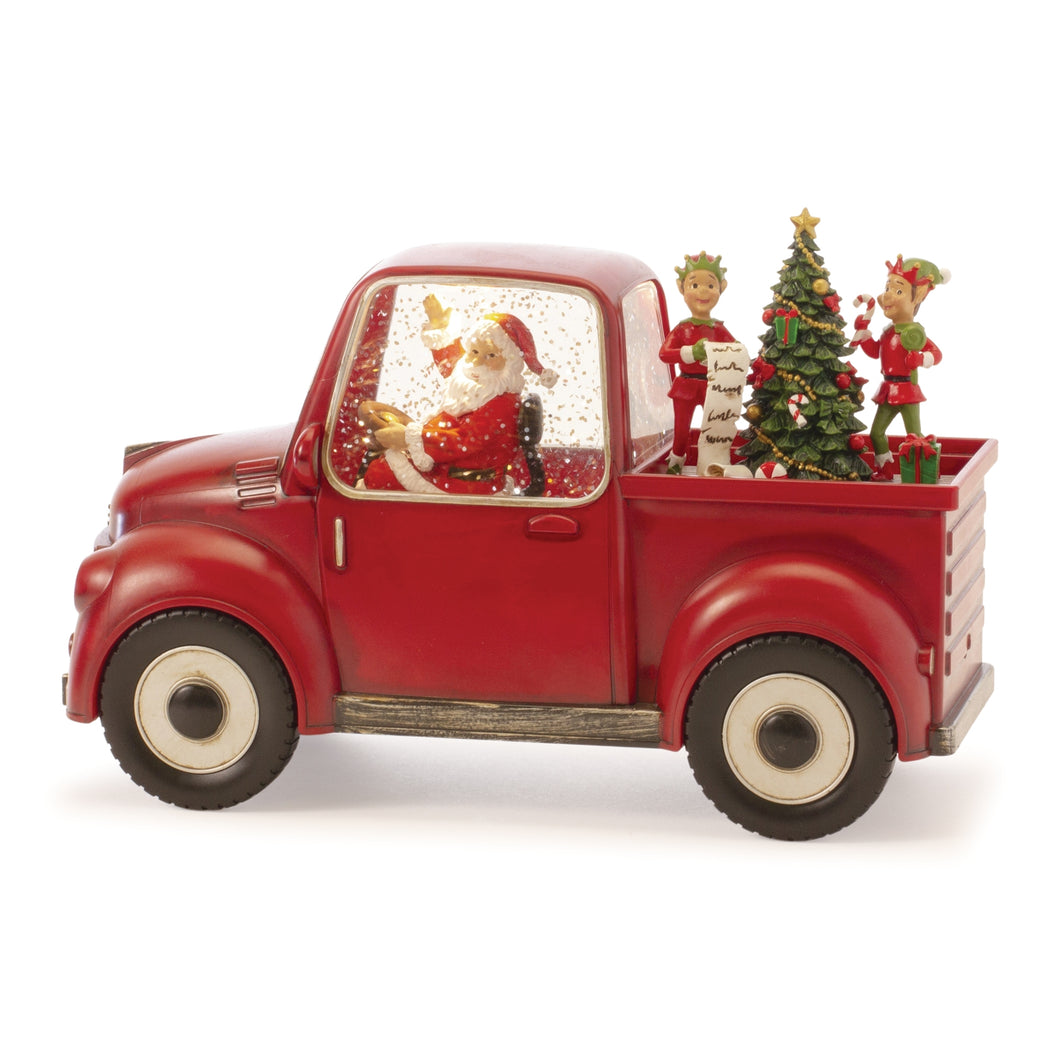 LED Snow Globe Truck with Santa and Elves 8.75