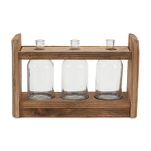 Load image into Gallery viewer, Bottle Vases in Wood Stand 15&quot;L
