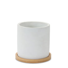 Load image into Gallery viewer, White Stone Planter with Wood Plate (Set of 2)
