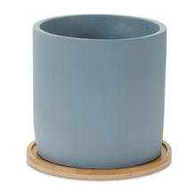 Load image into Gallery viewer, Blue Stone Planter with Wood Plate (Set of 2)
