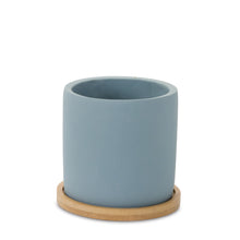 Load image into Gallery viewer, Blue Stone Planter with Wood Plate (Set of 2)
