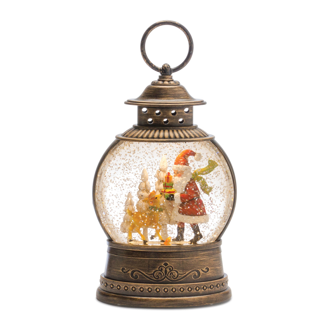 LED Snow Globe Lantern with Santa and Deer 9.75