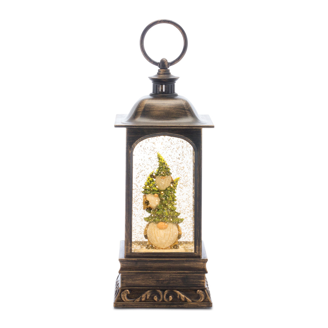 LED Snow Globe Lantern with Gnome Stack 9.75