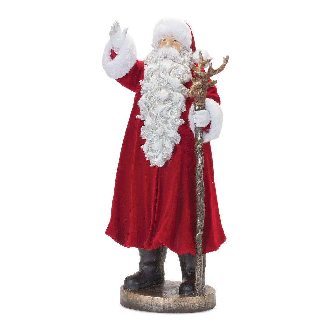 Flocked Santa Statue with Deer Staff 25.5