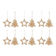 Load image into Gallery viewer, Woven Rattan Star and Tree Ornament (Set of 12)
