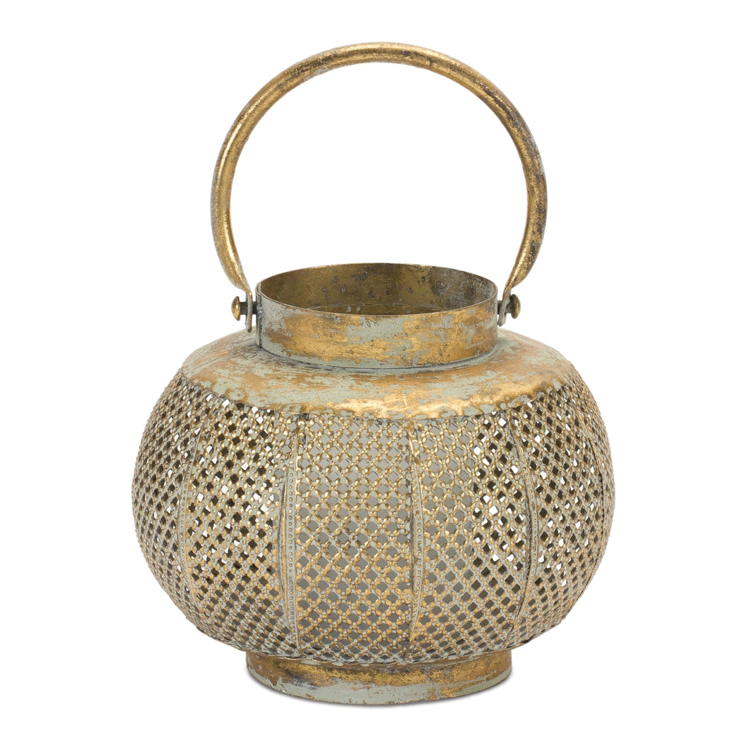 Distressed Punched Metal Lantern 7.5