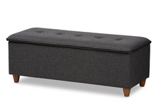 Load image into Gallery viewer, Baxton Studio Marlisa Mid-Century Modern Walnut Finished Wood and Dark Grey Fabric Upholstered Button Tufted Storage Ottoman Bench
