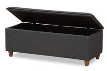 Load image into Gallery viewer, Baxton Studio Marlisa Mid-Century Modern Walnut Finished Wood and Dark Grey Fabric Upholstered Button Tufted Storage Ottoman Bench
