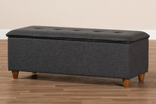 Load image into Gallery viewer, Baxton Studio Marlisa Mid-Century Modern Walnut Finished Wood and Dark Grey Fabric Upholstered Button Tufted Storage Ottoman Bench
