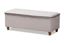 Load image into Gallery viewer, Baxton Studio Marlisa Mid-Century Modern Walnut Finished Wood and Greyish Beige Fabric Upholstered Button Tufted Storage Ottoman Bench
