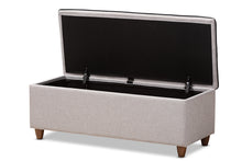 Load image into Gallery viewer, Baxton Studio Marlisa Mid-Century Modern Walnut Finished Wood and Greyish Beige Fabric Upholstered Button Tufted Storage Ottoman Bench
