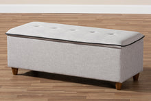 Load image into Gallery viewer, Baxton Studio Marlisa Mid-Century Modern Walnut Finished Wood and Greyish Beige Fabric Upholstered Button Tufted Storage Ottoman Bench
