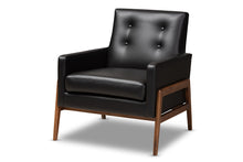 Load image into Gallery viewer, Baxton Studio Perris Mid-Century Modern Black Faux Leather Upholstered Walnut Wood Lounge Chair
