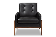 Load image into Gallery viewer, Baxton Studio Perris Mid-Century Modern Black Faux Leather Upholstered Walnut Wood Lounge Chair
