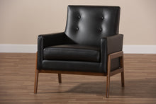 Load image into Gallery viewer, Baxton Studio Perris Mid-Century Modern Black Faux Leather Upholstered Walnut Wood Lounge Chair
