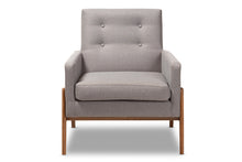 Load image into Gallery viewer, Baxton Studio Perris Mid-Century Modern Grey Fabric Upholstered Walnut Wood Lounge Chair
