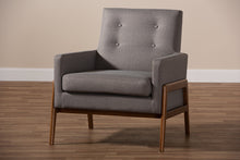 Load image into Gallery viewer, Baxton Studio Perris Mid-Century Modern Grey Fabric Upholstered Walnut Wood Lounge Chair
