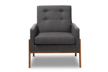 Load image into Gallery viewer, Baxton Studio Perris Mid-Century Modern Dark Grey Fabric Upholstered Walnut Wood Lounge Chair
