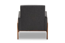 Load image into Gallery viewer, Baxton Studio Perris Mid-Century Modern Dark Grey Fabric Upholstered Walnut Wood Lounge Chair

