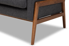 Load image into Gallery viewer, Baxton Studio Perris Mid-Century Modern Dark Grey Fabric Upholstered Walnut Wood Lounge Chair
