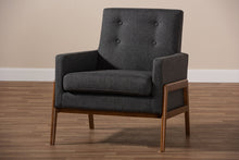 Load image into Gallery viewer, Baxton Studio Perris Mid-Century Modern Dark Grey Fabric Upholstered Walnut Wood Lounge Chair
