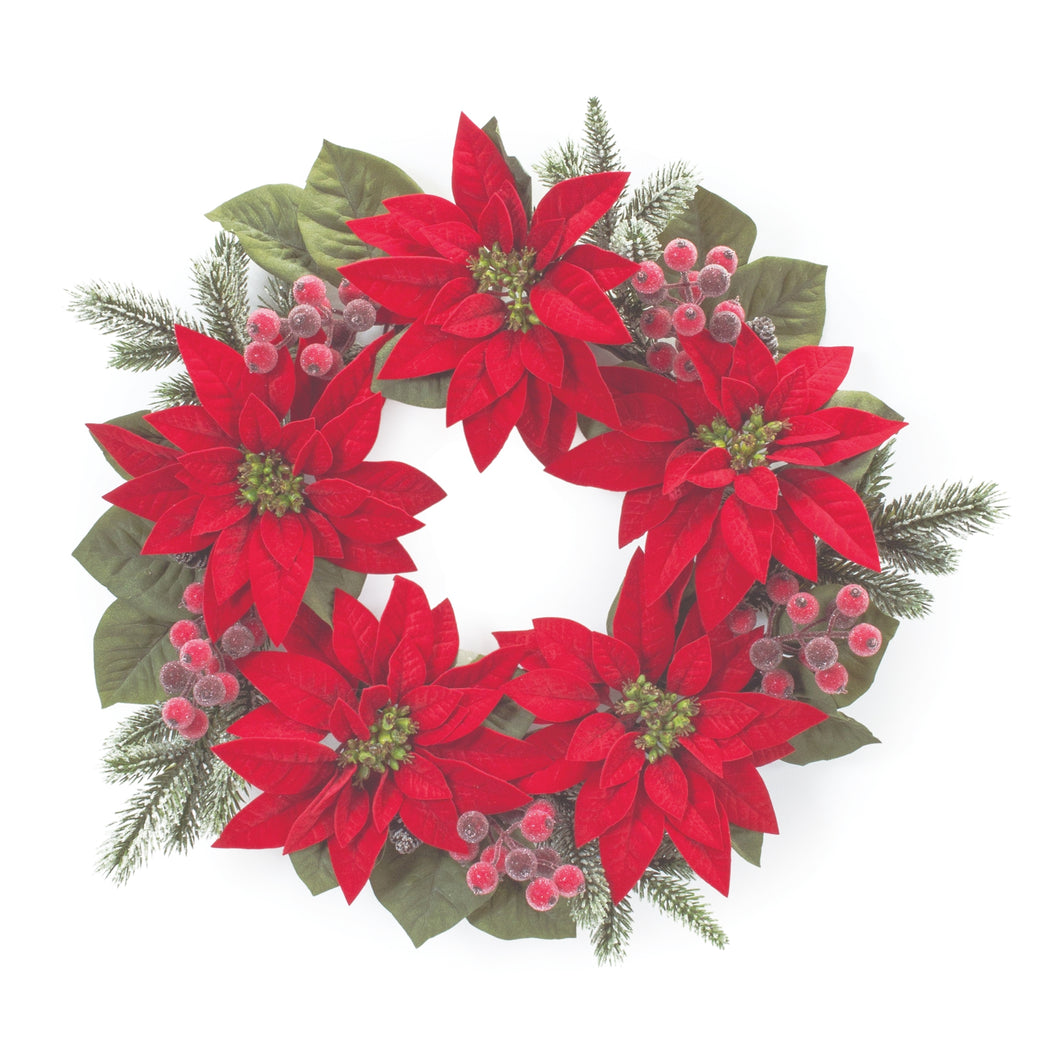 Poinsettia Flower Pine Wreath 24.5