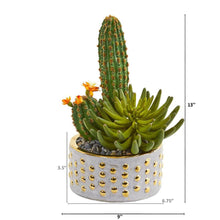 Load image into Gallery viewer, 13&quot; Mixed Succulent and Cactus Artificial Plant in Decorative Planter
