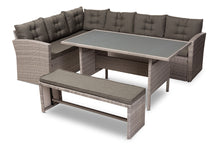 Load image into Gallery viewer, Baxton Studio Eneas Modern and Contemporary Dark Grey Fabric Upholstered and Grey Rattan 3-Piece Outdoor Patio Lounge Corner Sofa Set
