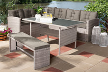 Load image into Gallery viewer, Baxton Studio Eneas Modern and Contemporary Dark Grey Fabric Upholstered and Grey Rattan 3-Piece Outdoor Patio Lounge Corner Sofa Set
