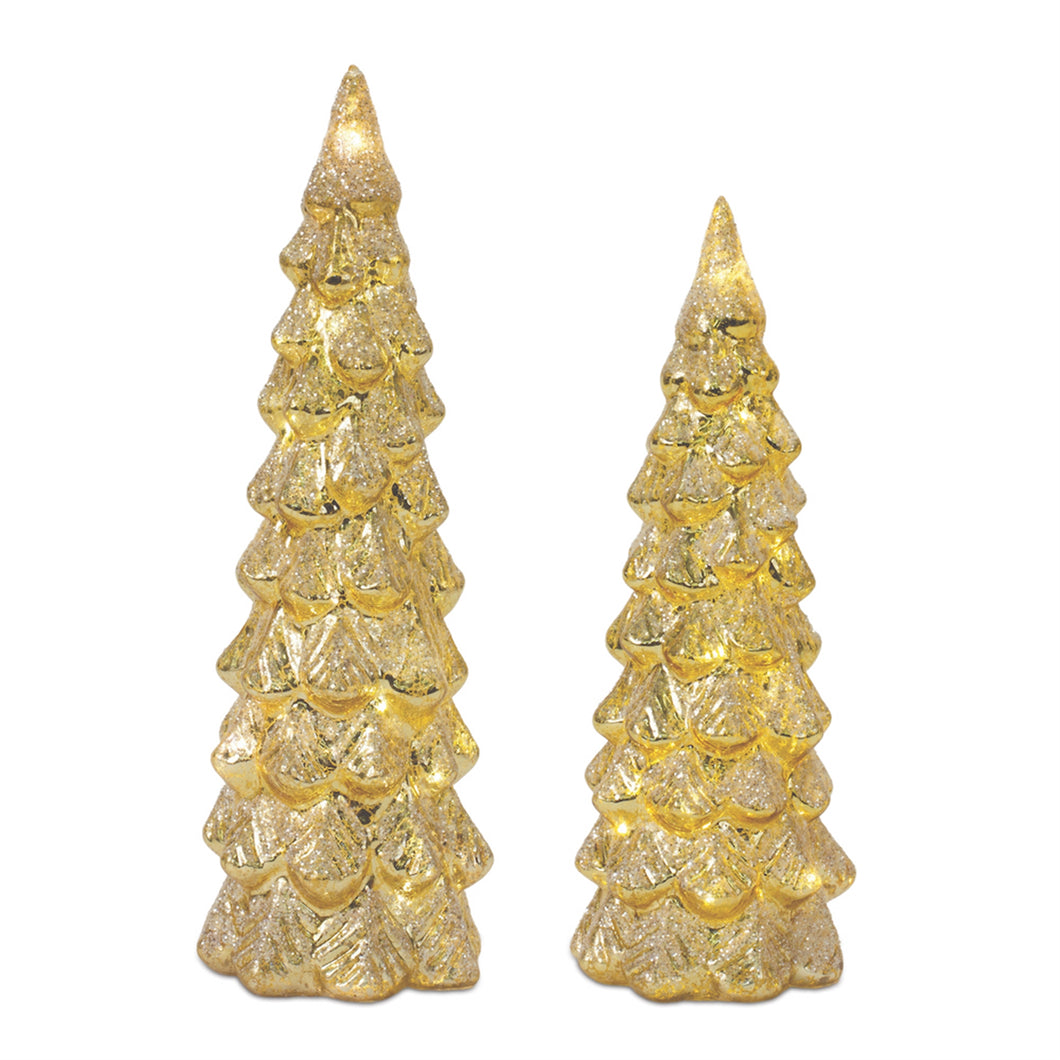 LED Glittered Glass Tree DŽcor (Set of 2)