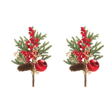 Load image into Gallery viewer, Pine Spray w/Berry &amp; Ornament (Set of 2)
