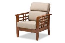 Load image into Gallery viewer, Baxton Studio Larissa Modern Classic Mission Style Cherry Finished Brown Wood and Dark Beige Fabric High Back Cushioned Living Room 1-Seater Lounge Chair
