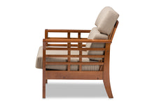 Load image into Gallery viewer, Baxton Studio Larissa Modern Classic Mission Style Cherry Finished Brown Wood and Dark Beige Fabric High Back Cushioned Living Room 1-Seater Lounge Chair
