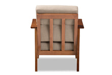 Load image into Gallery viewer, Baxton Studio Larissa Modern Classic Mission Style Cherry Finished Brown Wood and Dark Beige Fabric High Back Cushioned Living Room 1-Seater Lounge Chair
