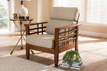 Load image into Gallery viewer, Baxton Studio Larissa Modern Classic Mission Style Cherry Finished Brown Wood and Dark Beige Fabric High Back Cushioned Living Room 1-Seater Lounge Chair
