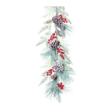 Load image into Gallery viewer, Frosted Pine Cone Berry Garland 6&#39;L
