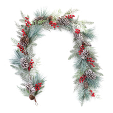 Load image into Gallery viewer, Frosted Pine Cone Berry Garland 6&#39;L
