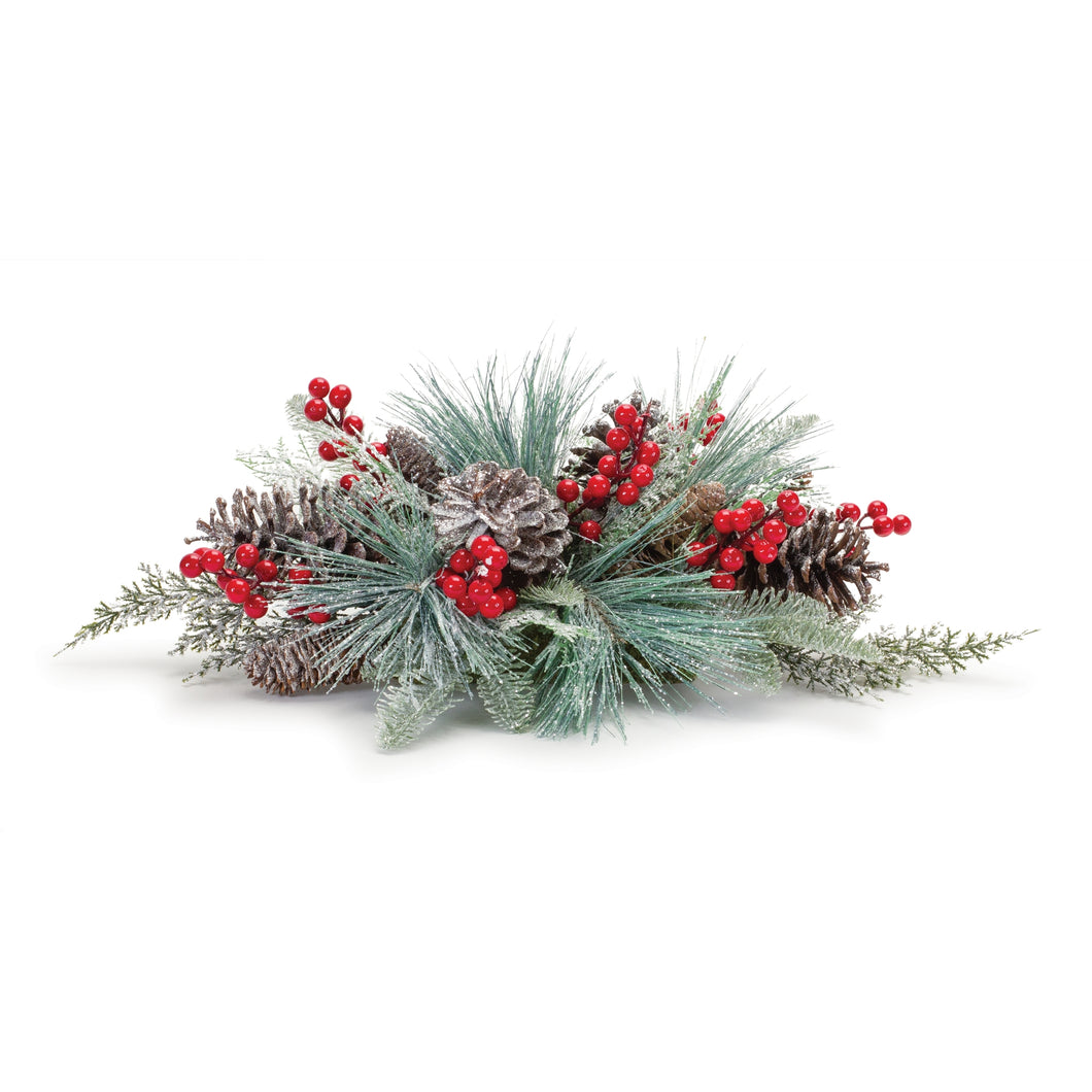Frosted Pine Cone and Berry Centerpiece 25.25