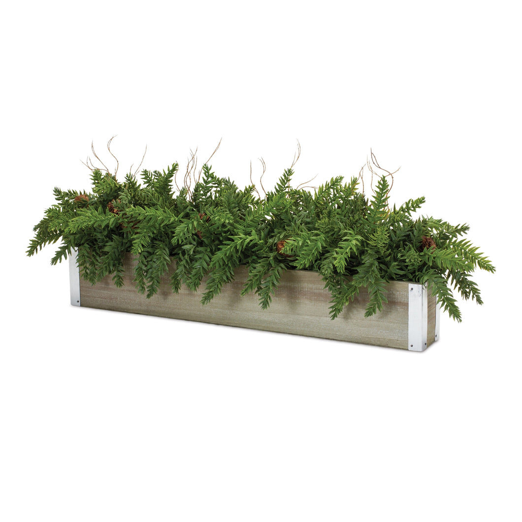 Winter Pine Centerpiece in Wood Planter 29