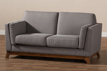 Load image into Gallery viewer, Baxton Studio Sava Mid-Century Modern Grey Fabric Upholstered Walnut Wood 2-Seater Loveseat

