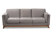Load image into Gallery viewer, Baxton Studio Sava Mid-Century Modern Grey Fabric Upholstered Walnut Wood 3-Seater Sofa
