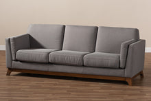 Load image into Gallery viewer, Baxton Studio Sava Mid-Century Modern Grey Fabric Upholstered Walnut Wood 3-Seater Sofa
