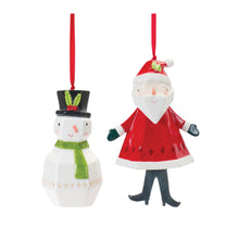 Load image into Gallery viewer, Whimsical Santa and Snowman Ornament (Set of 6)
