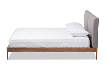Load image into Gallery viewer, Baxton Studio Aveneil Mid-Century Modern Grey Fabric Upholstered Walnut Finished Queen Size Platform Bed
