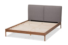 Load image into Gallery viewer, Baxton Studio Aveneil Mid-Century Modern Grey Fabric Upholstered Walnut Finished Queen Size Platform Bed
