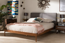 Load image into Gallery viewer, Baxton Studio Aveneil Mid-Century Modern Grey Fabric Upholstered Walnut Finished Queen Size Platform Bed
