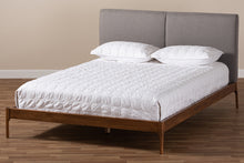 Load image into Gallery viewer, Baxton Studio Aveneil Mid-Century Modern Grey Fabric Upholstered Walnut Finished Queen Size Platform Bed

