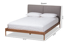 Load image into Gallery viewer, Baxton Studio Aveneil Mid-Century Modern Grey Fabric Upholstered Walnut Finished Queen Size Platform Bed
